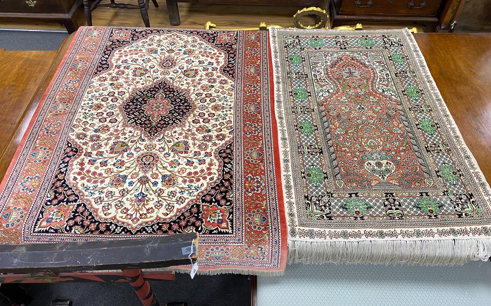 Two North West Persian part silk rugs, larger 150 x 103cm